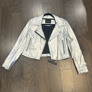 BLANK NYC silver motorcycle leather  jacket.